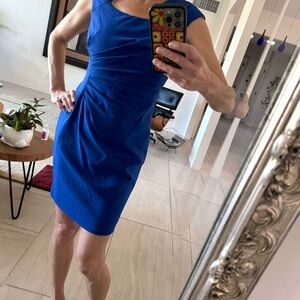 Calvin Klein Dress Royal Blue Ruched Waist Cap Sleeve Dress Size 4